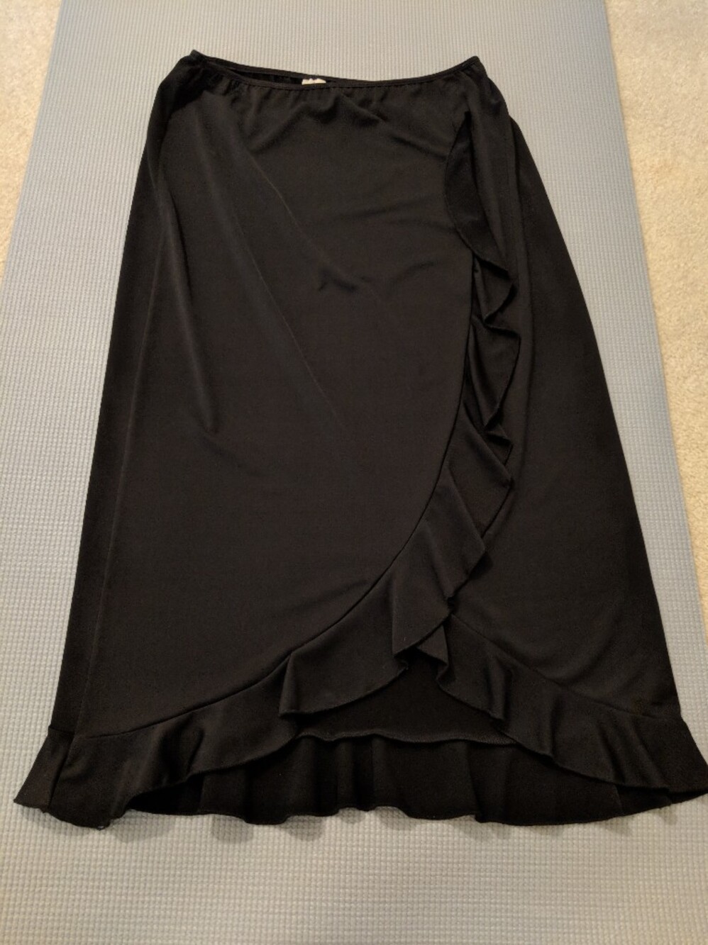 Black Ruffle Wrap-Front Midi Skirt